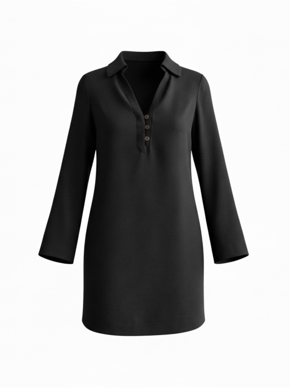 Sezane Sole Dress‎ Black Wool Blend Shirt Collar Mini Size 34 US 2 NEW